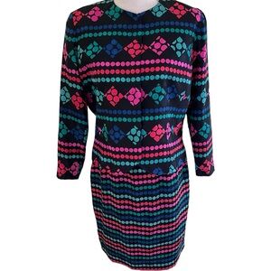 Anne Crimms for UMI Pink/Blue/Green Print on Black Silk Suit 8